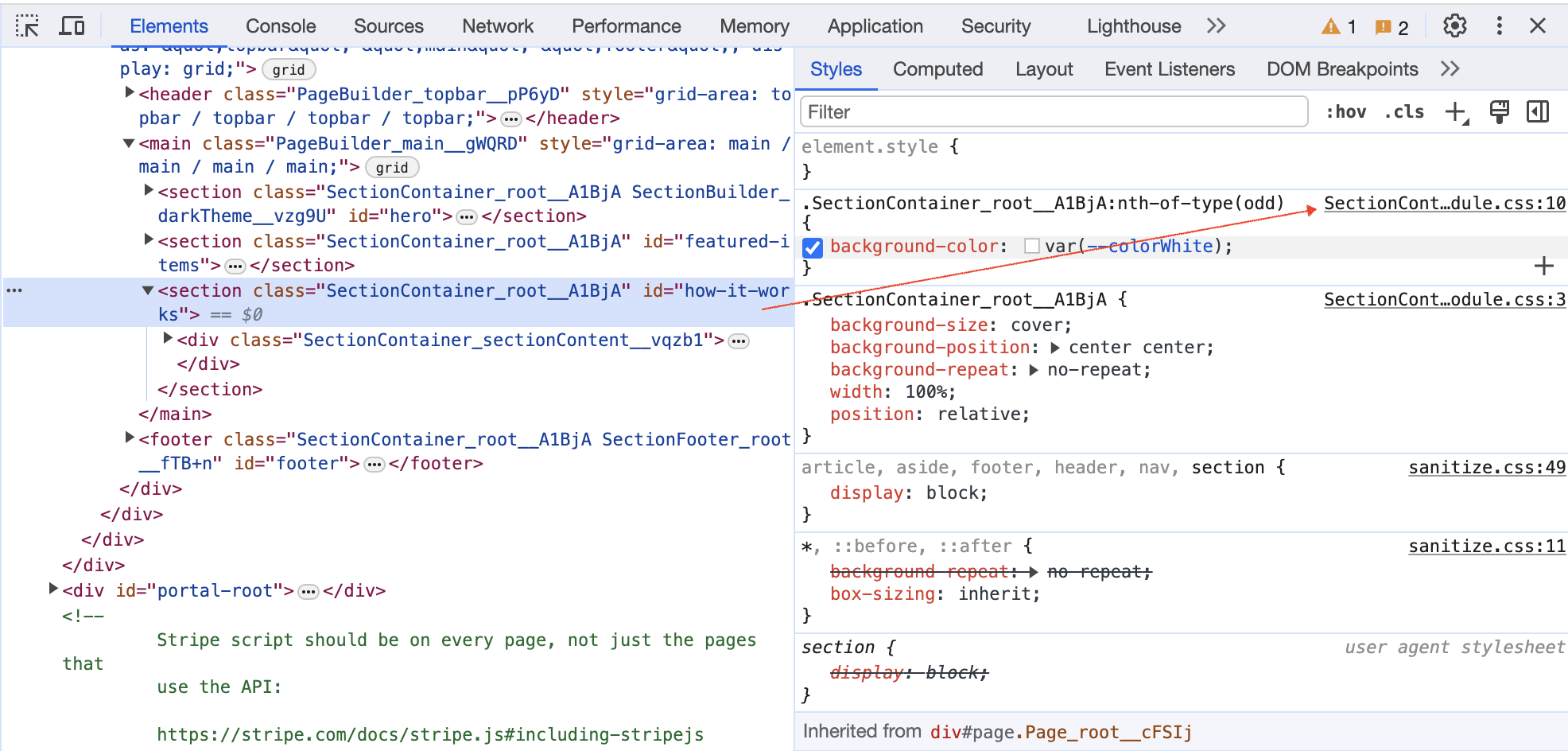 Identify the CSS file using the developer tools
